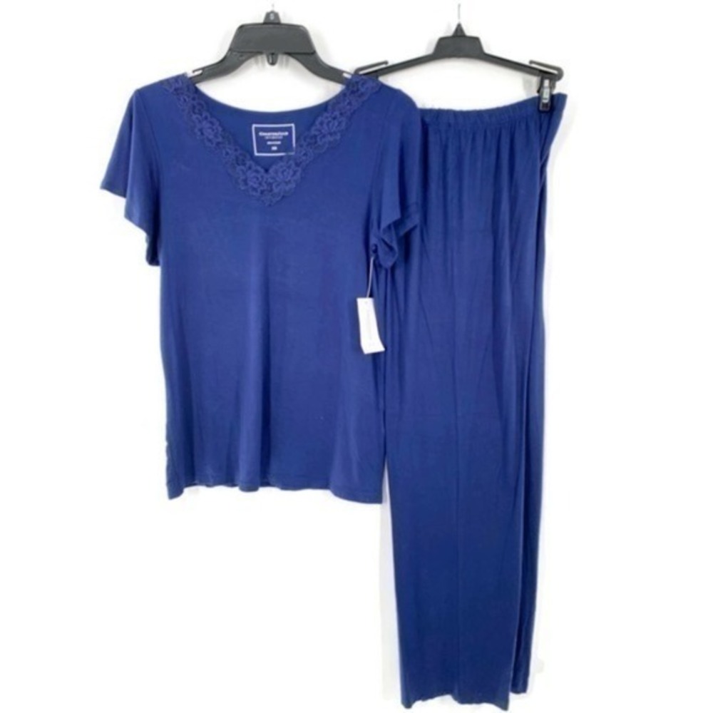 Charter Club Lace-Trim Printed Pajama Set - Medieval Blue